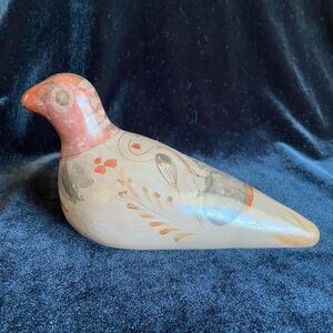 Tonala Mexico Pottery Folk Art Hand Painted Bird Brown Gray Blue White 7”